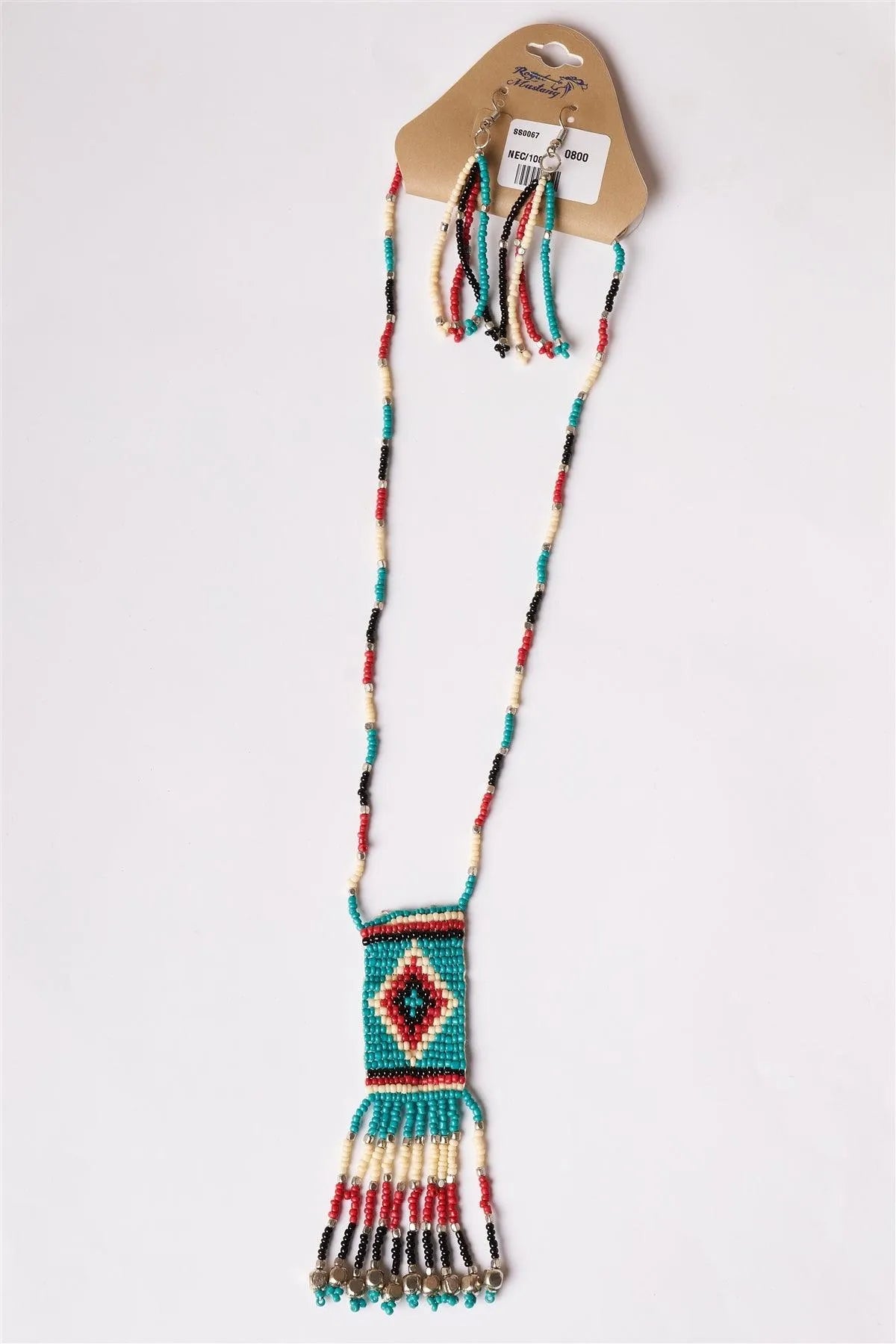 Multi Turquoise Tribal Inspired Beaded Necklace & Earrings Set /6 sets - Tasha Apparel Wholesale