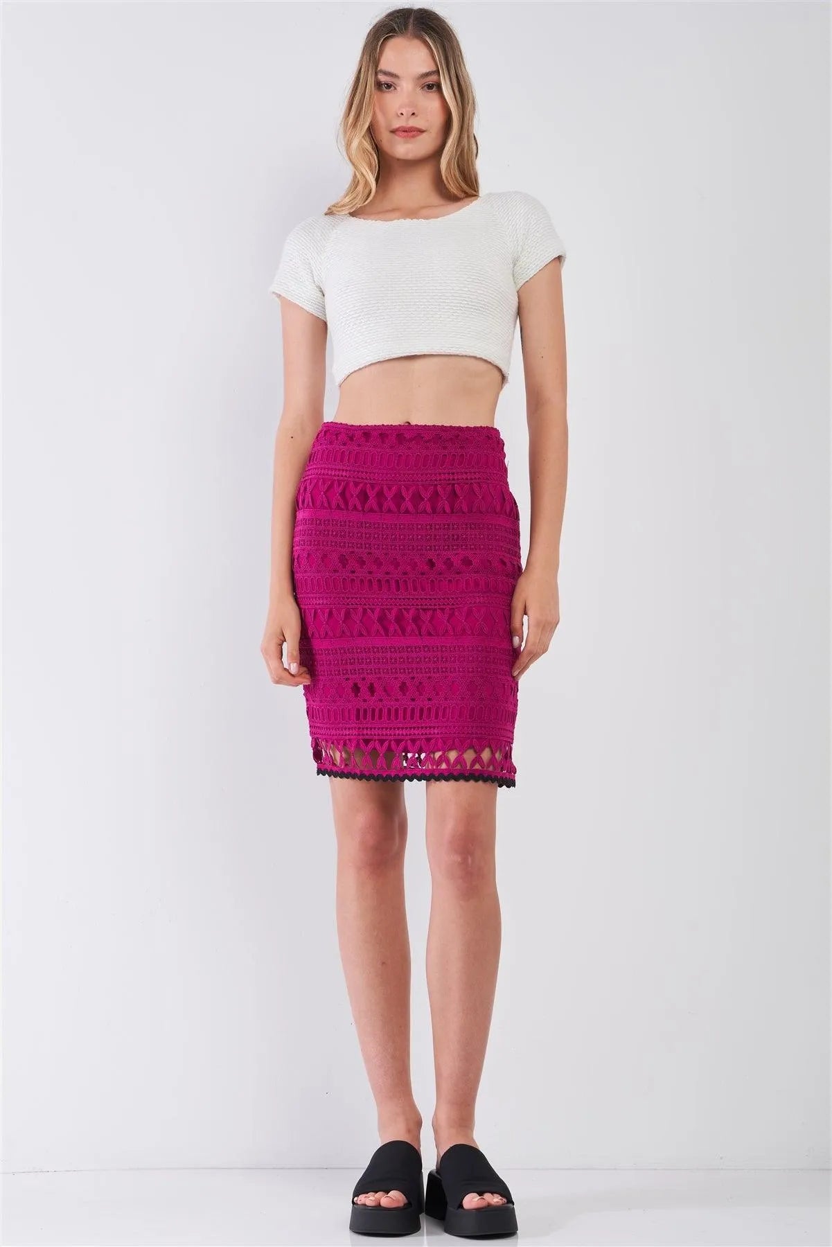 Dark Magenta Crochet High Waist Pencil Mini Skirt /1-2-2-1 - Tasha Apparel Wholesale