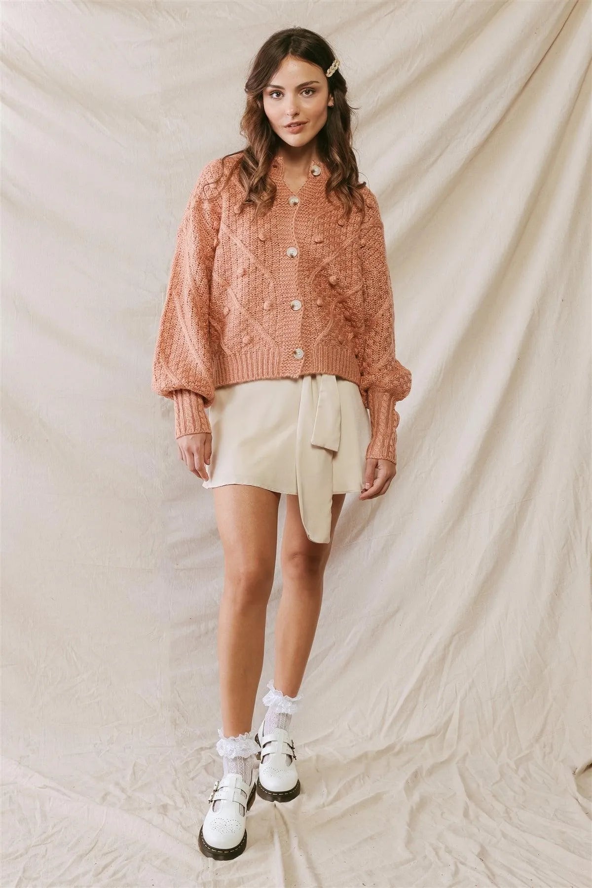 Taupe Satin Effect Belted High Waist Flare Mini Skirt /3-1-1 - Tasha Apparel Wholesale