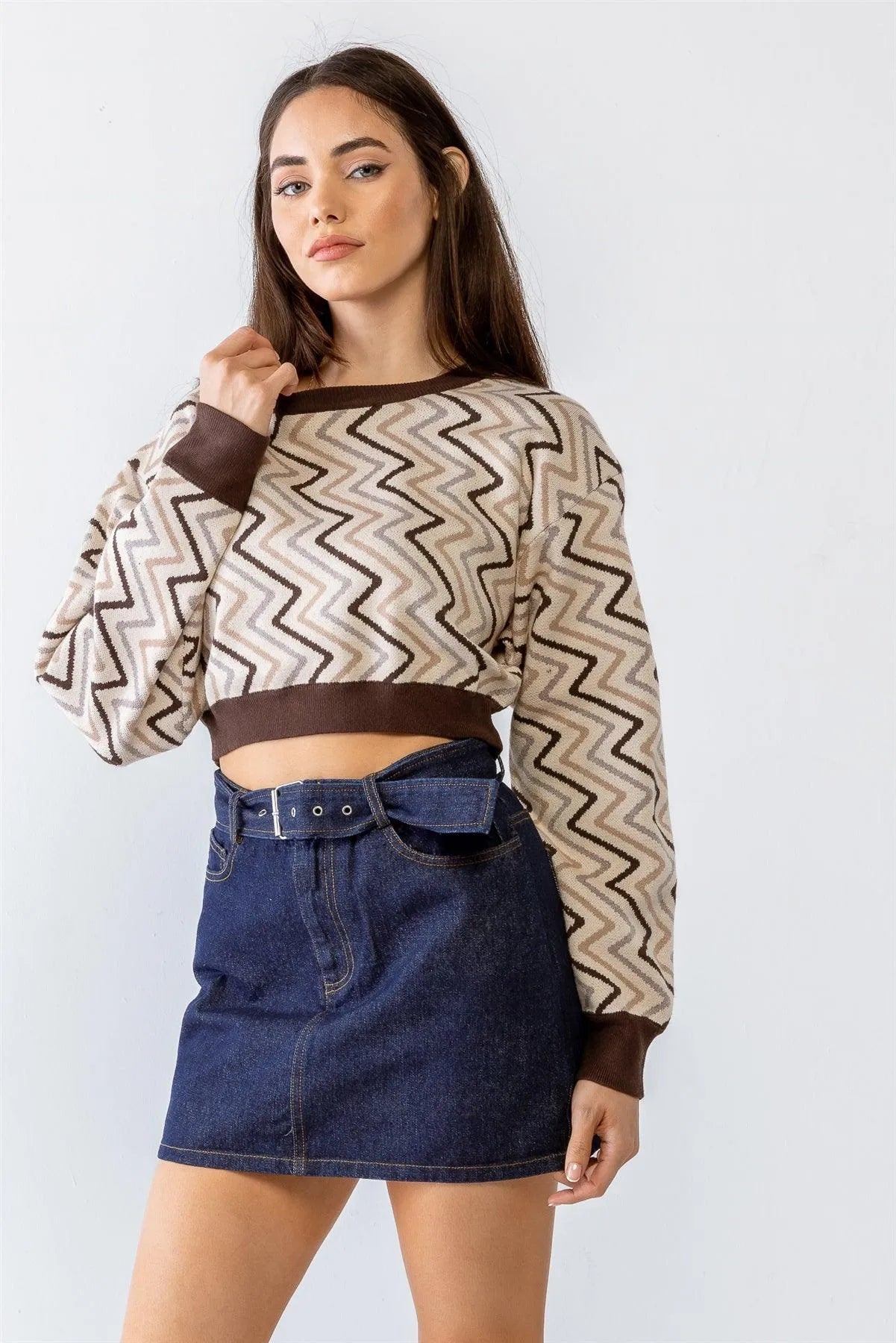 Indigo Denim Cotton High Waist Belted Five Pocket Mini Skirt /1-1-2-1 - Tasha Apparel Wholesale