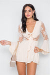 Nude Floral Embroidery Bell Sleeve Romper /1-3-2-1