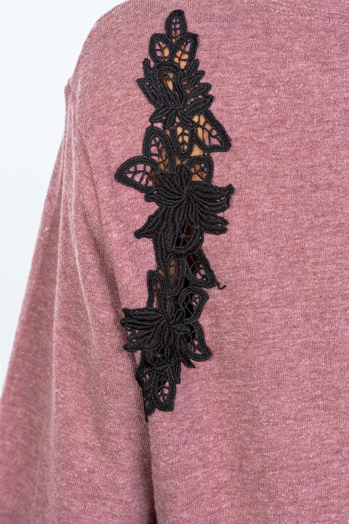 Boho Mauve Contrast Floral Crochet Pullover /2-2-2 - Tasha Apparel Wholesale