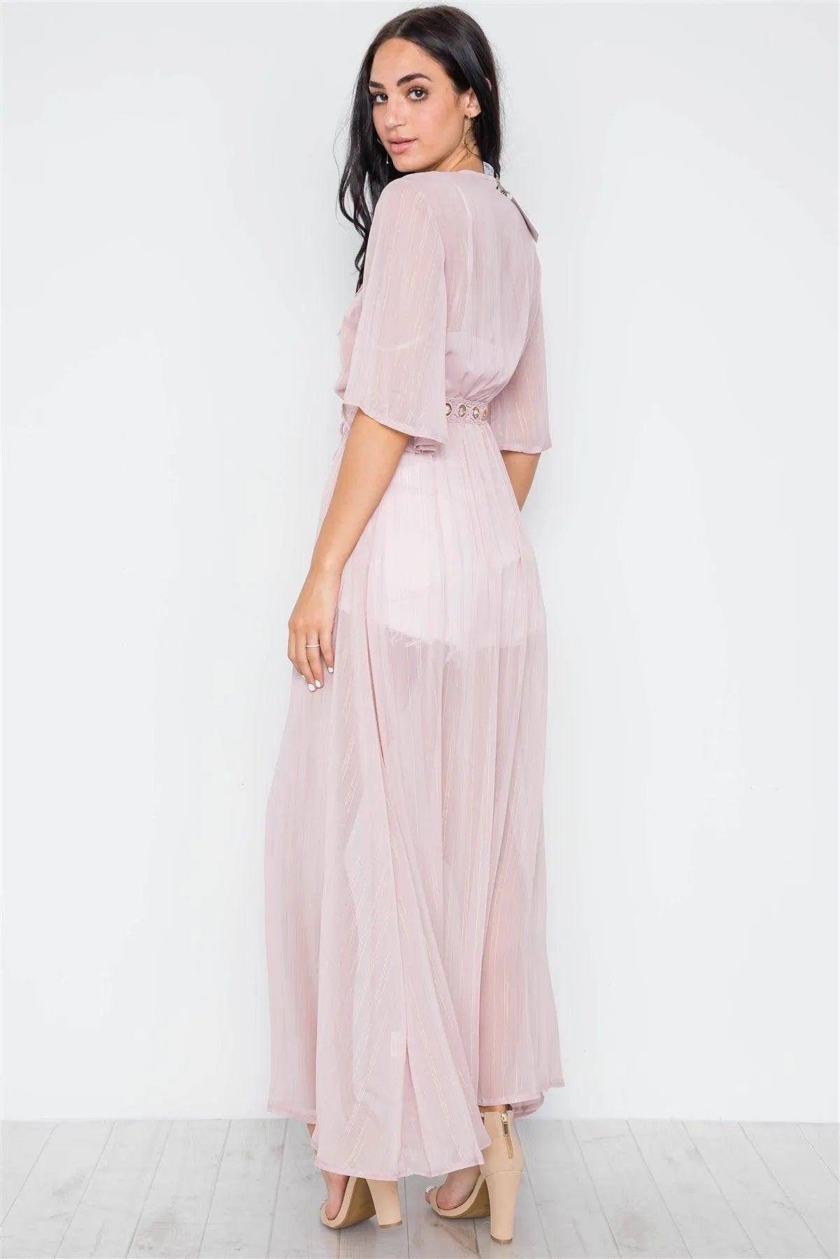 Blush Sheer Short Sleeve Chiffon Cover-Up /1-2 - Tasha Apparel Wholesale