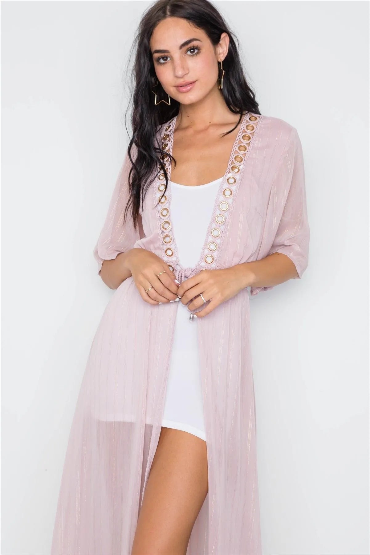 Blush Sheer Short Sleeve Chiffon Cover-Up /1-3-2-1 - Tasha Apparel Wholesale