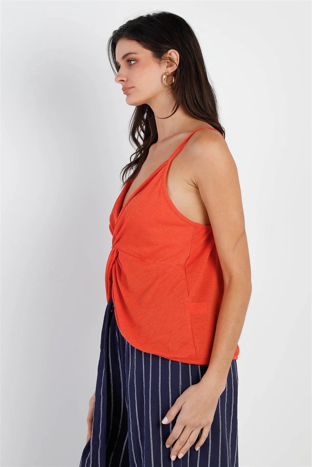 Orange Textured Front Twisted Detail V-Neck Strappy Top /1-2-2 - Tasha Apparel Wholesale