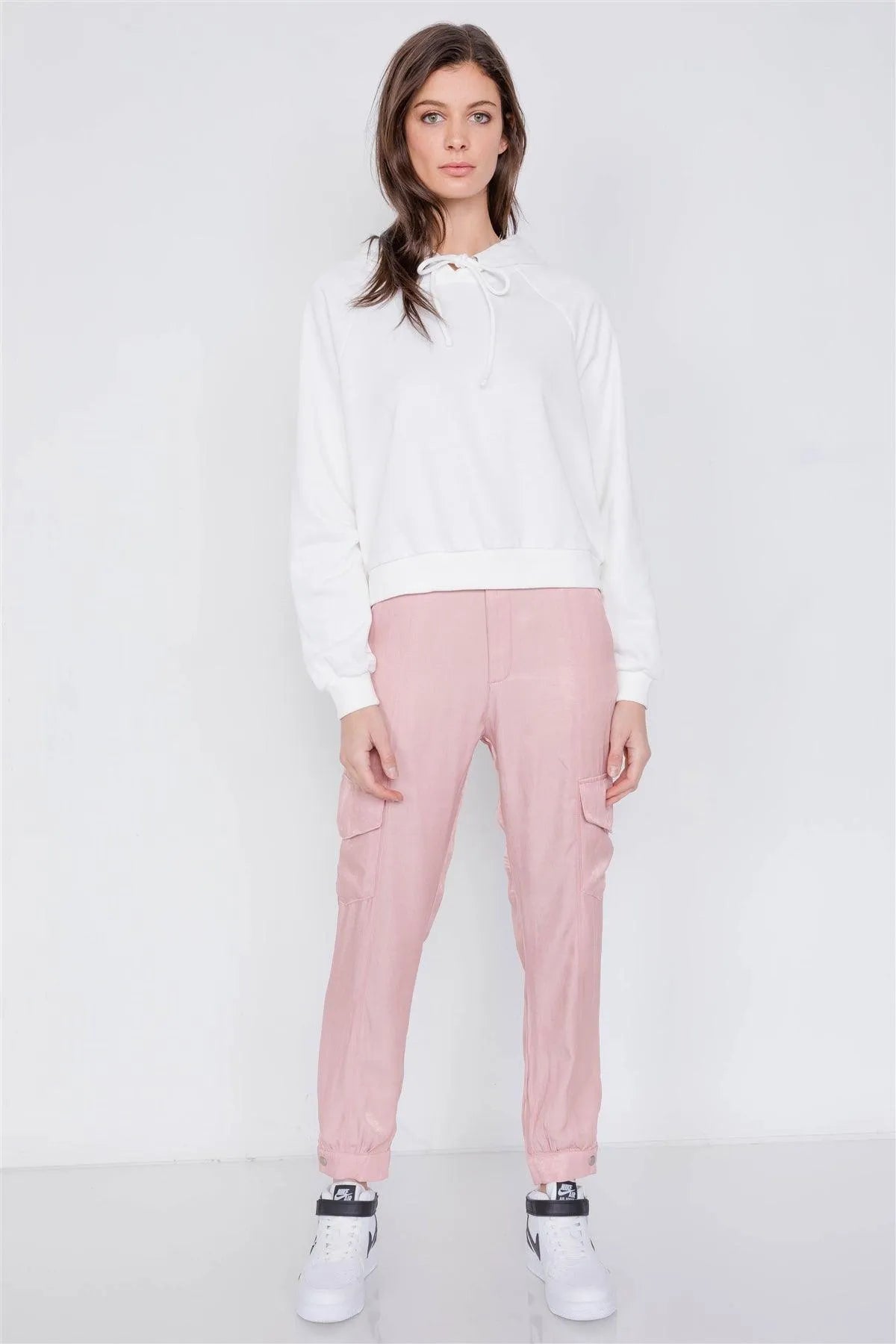 White Cotton Open Back Relaxed Fit Adjustable Hoodie Sweatshirt - Tasha Apparel Wholesale