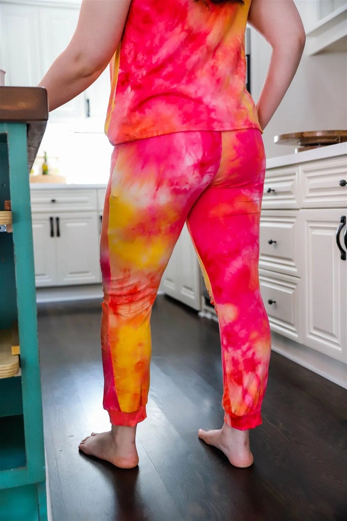 Junior Plus Hot Pink Tie-Dye Tank Top & Ripped Sweatpants Set - Tasha Apparel Wholesale