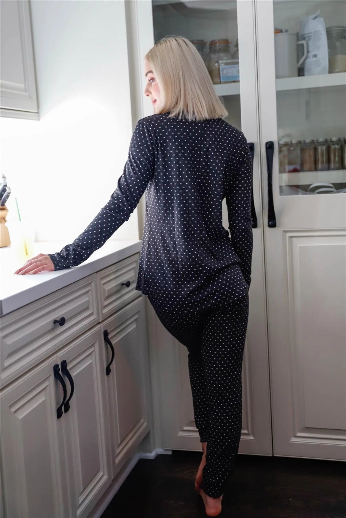 Black Star Print Long Sleeve Crewneck & Sweatpants Set - Tasha Apparel Wholesale