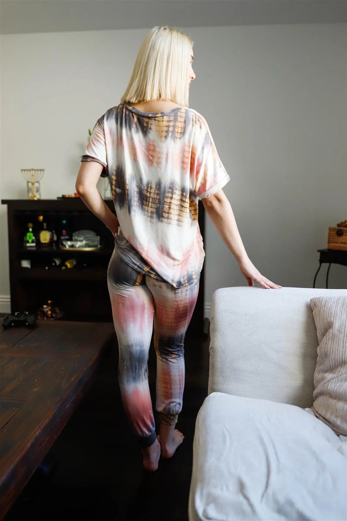 Mauve & Mocha Tie-Dye Short Sleeve Top & Sweatpants Set /1-1-1 - Tasha Apparel Wholesale
