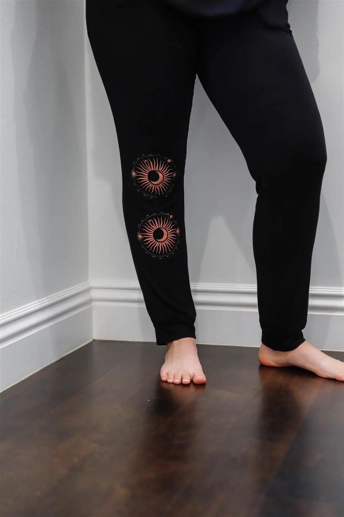 Junior Plus Black & Pink Moon Sun Astronomy Print Hooded Long Sleeve Top & Pants Set /1-1-1 - Tasha Apparel Wholesale