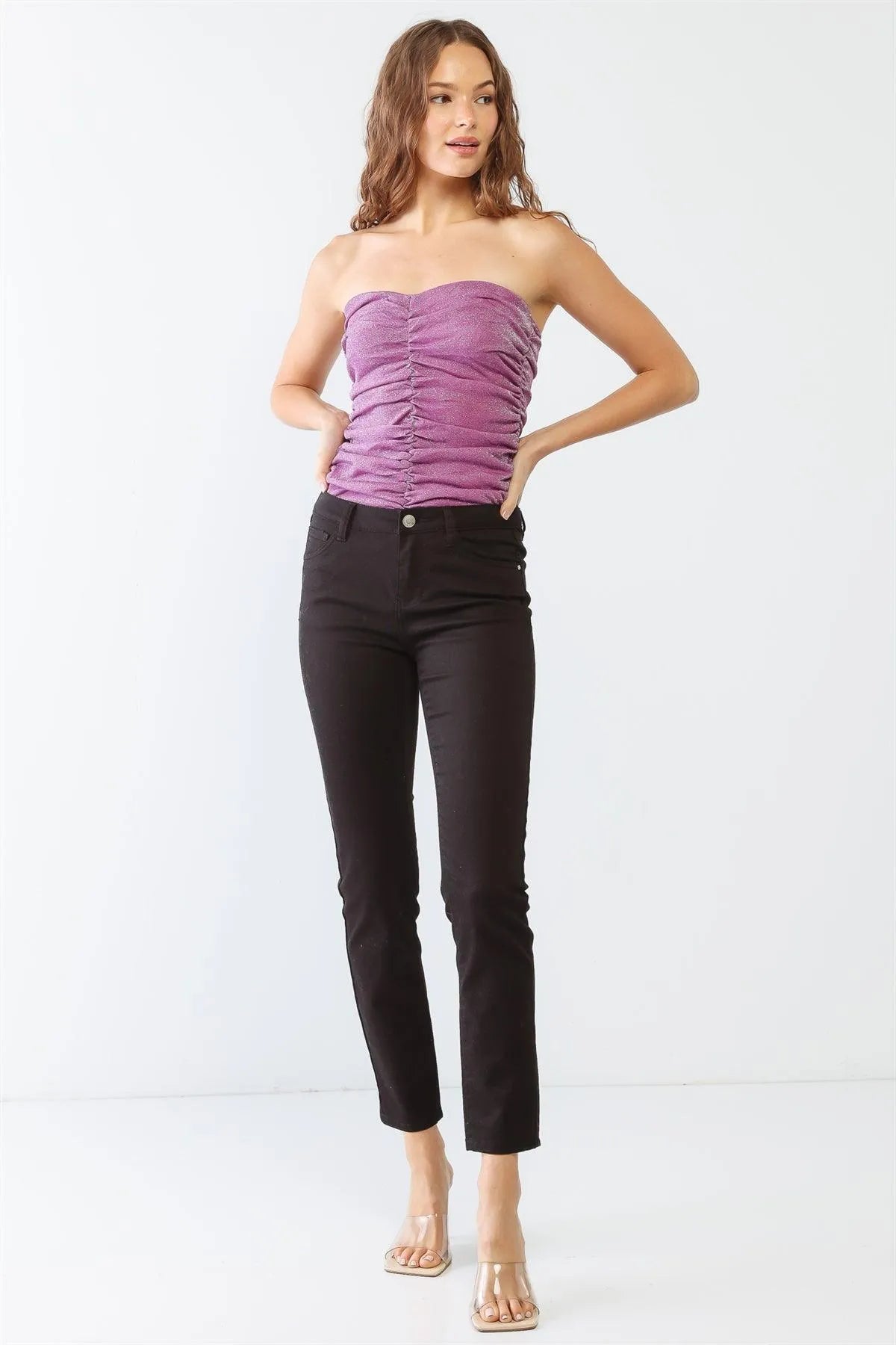 Violet Shining Ruched Strapless Bodysuit /1-2-2-1 - Tasha Apparel Wholesale