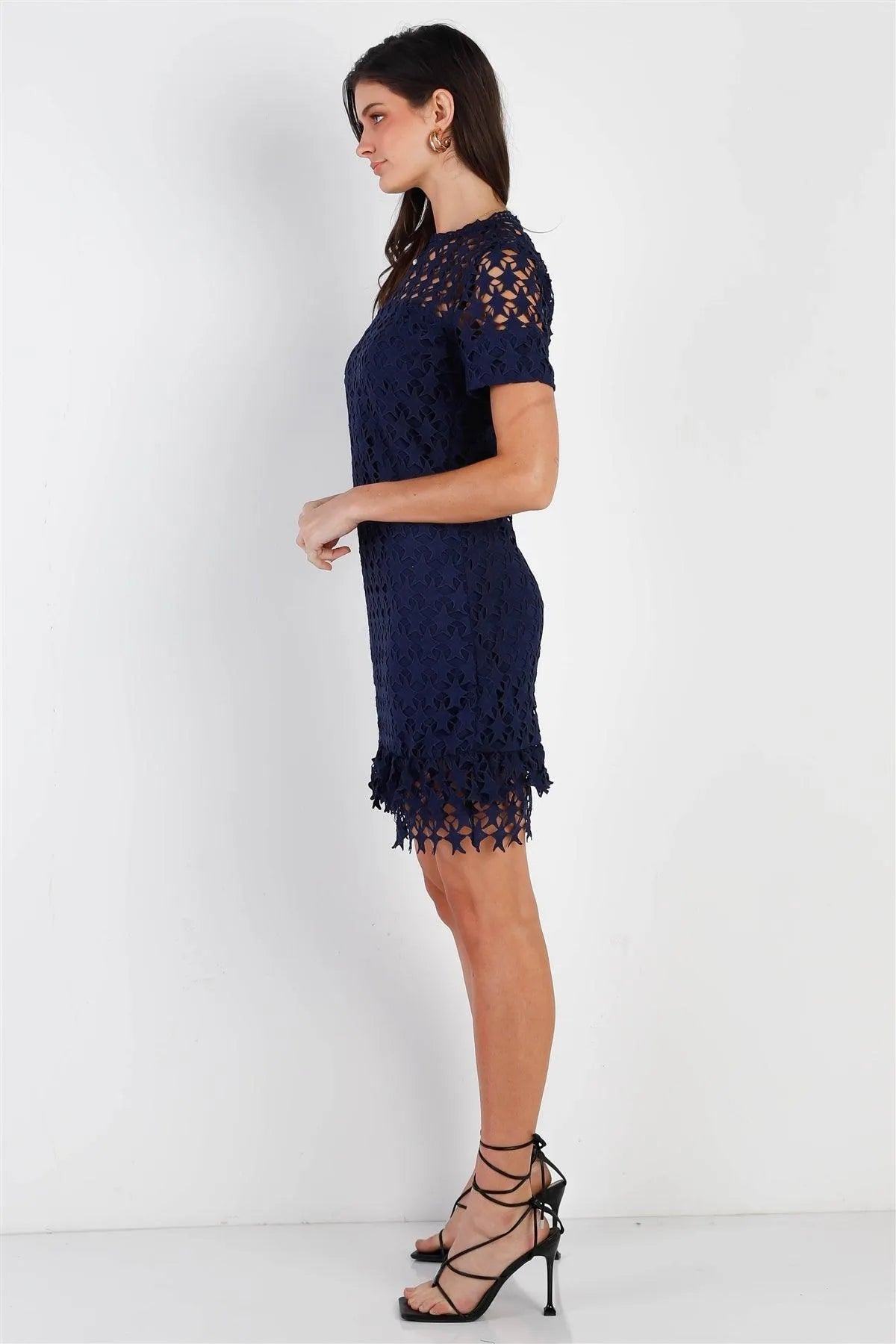 Navy Embroidered Mock Neck Mini Dress /1-3-1 - Tasha Apparel Wholesale