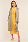 Green Multi Floral Satin Open Front Self Tie Duster Coat