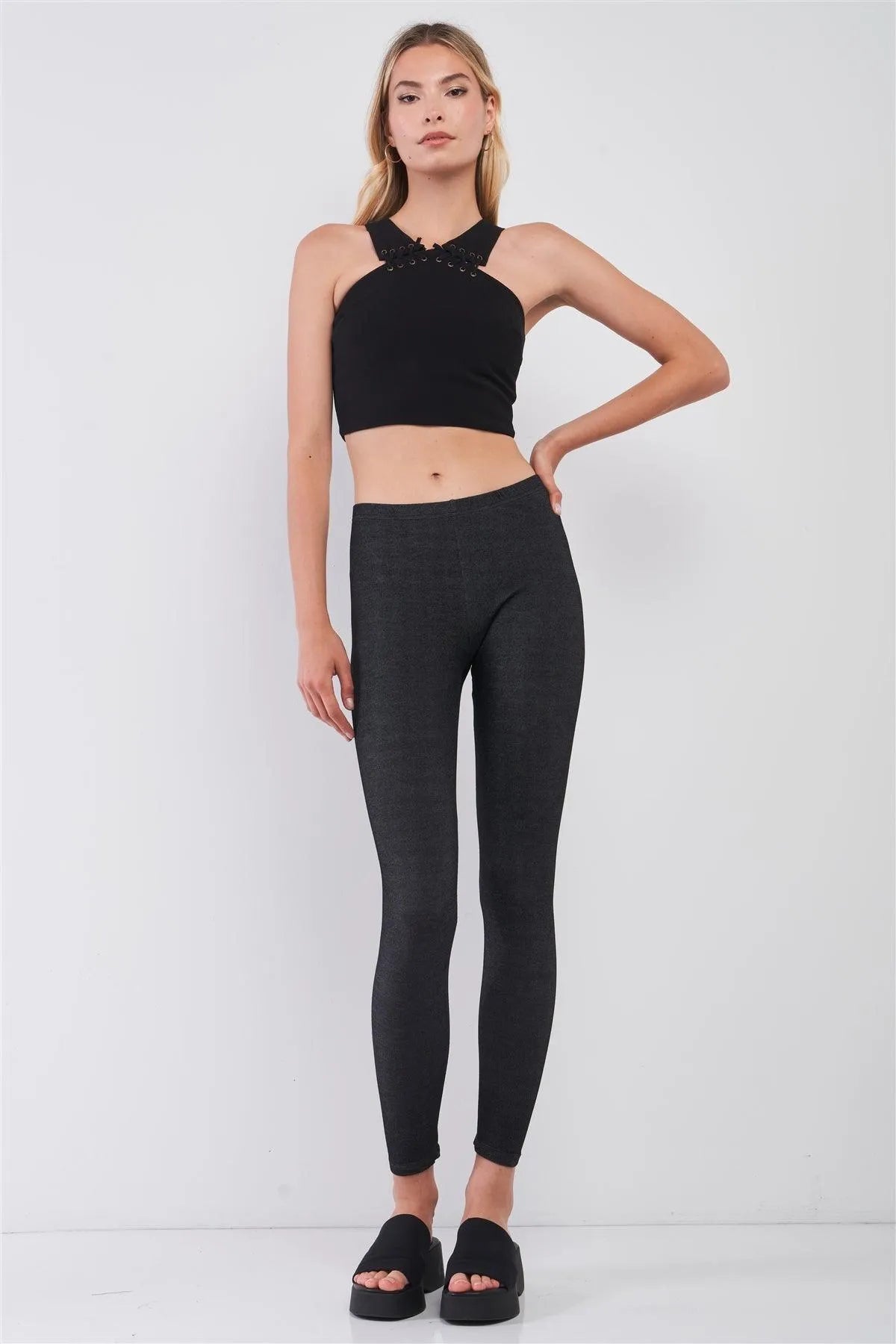 Washed Black Skinny Fit Yoga Workout Leggings - Tasha Apparel Wholesale