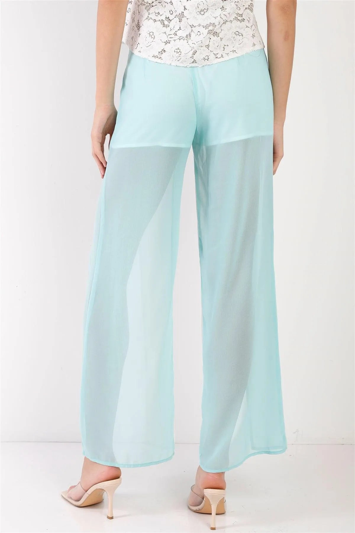 Semi-Sheer Chiffon High Waist Front Slit Pants - Tasha Apparel Wholesale