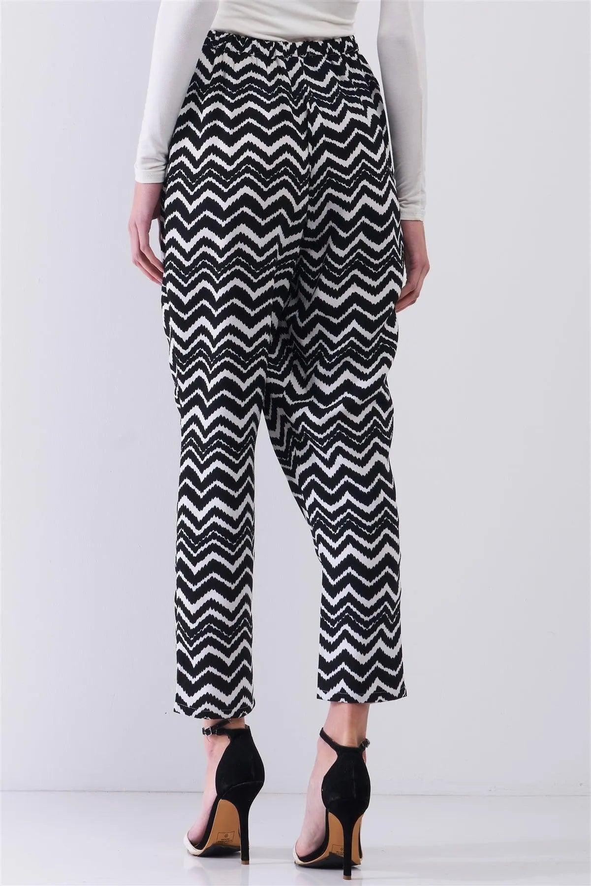 Zigzag Print High-Waisted Wrap Pegged Pants - Tasha Apparel Wholesale