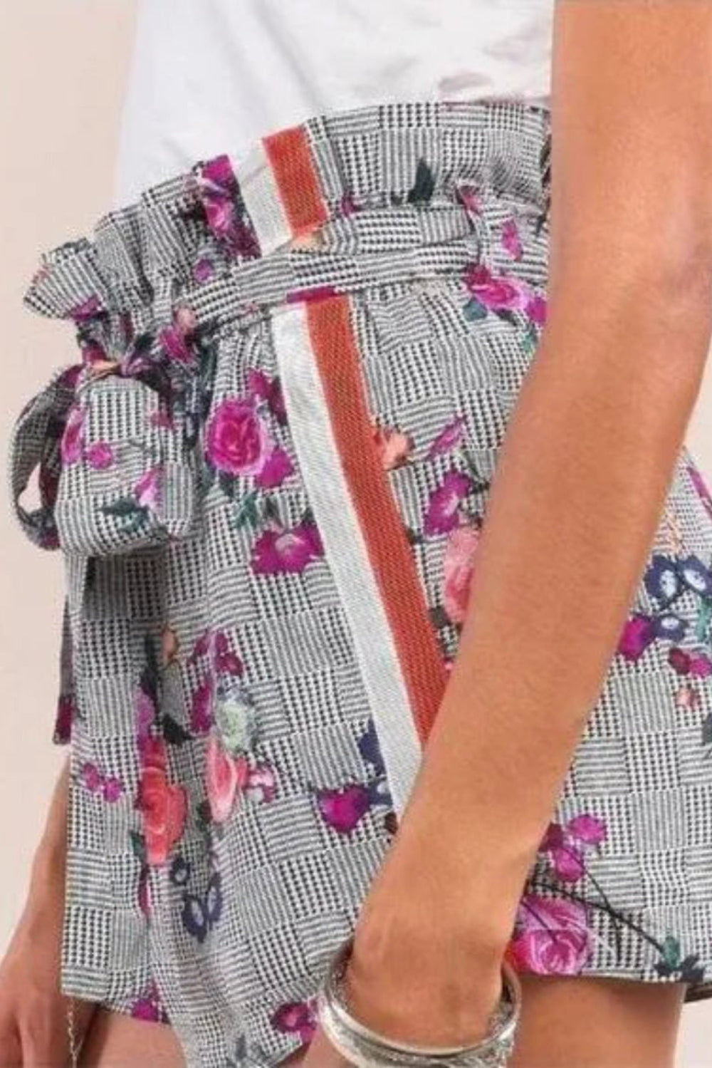 Floral Print High Waist Self-Tie Belt Relaxed Fit Mini Shorts - Tasha Apparel Wholesale