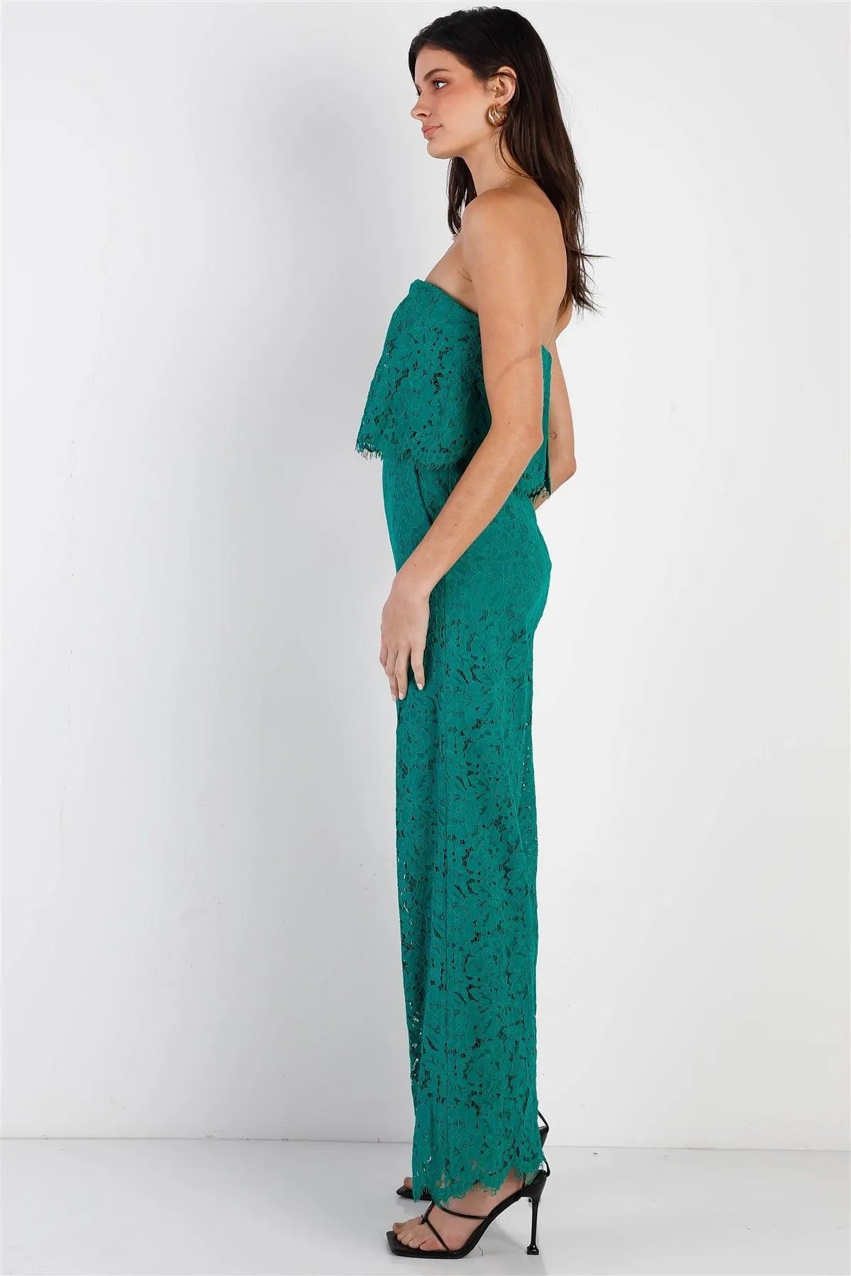 Emerald Lace Sleeveless Wide Leg Jumpsuit /2-1-2-1 - Tasha Apparel Wholesale