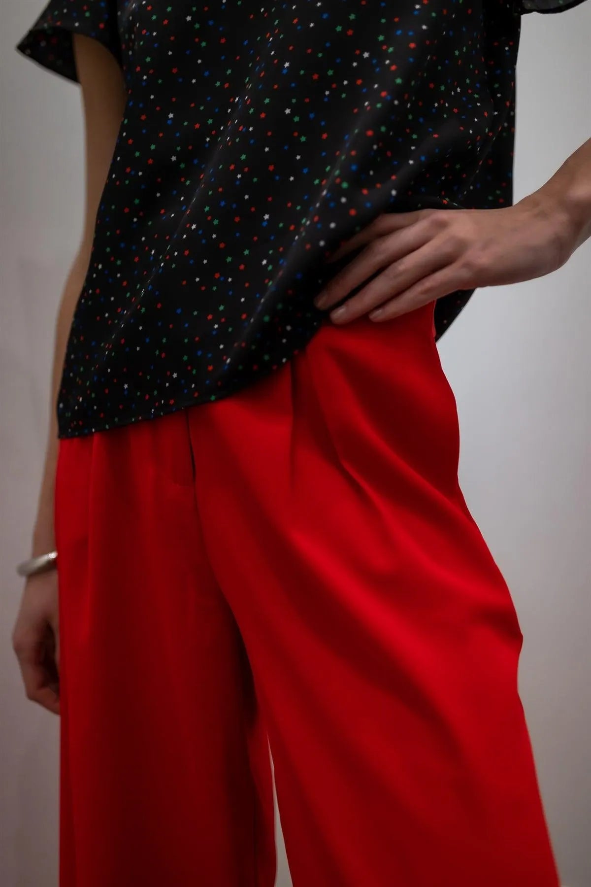 Red Fold Pleated Wide Leg Culotte Pants /1-2-2 - Tasha Apparel Wholesale