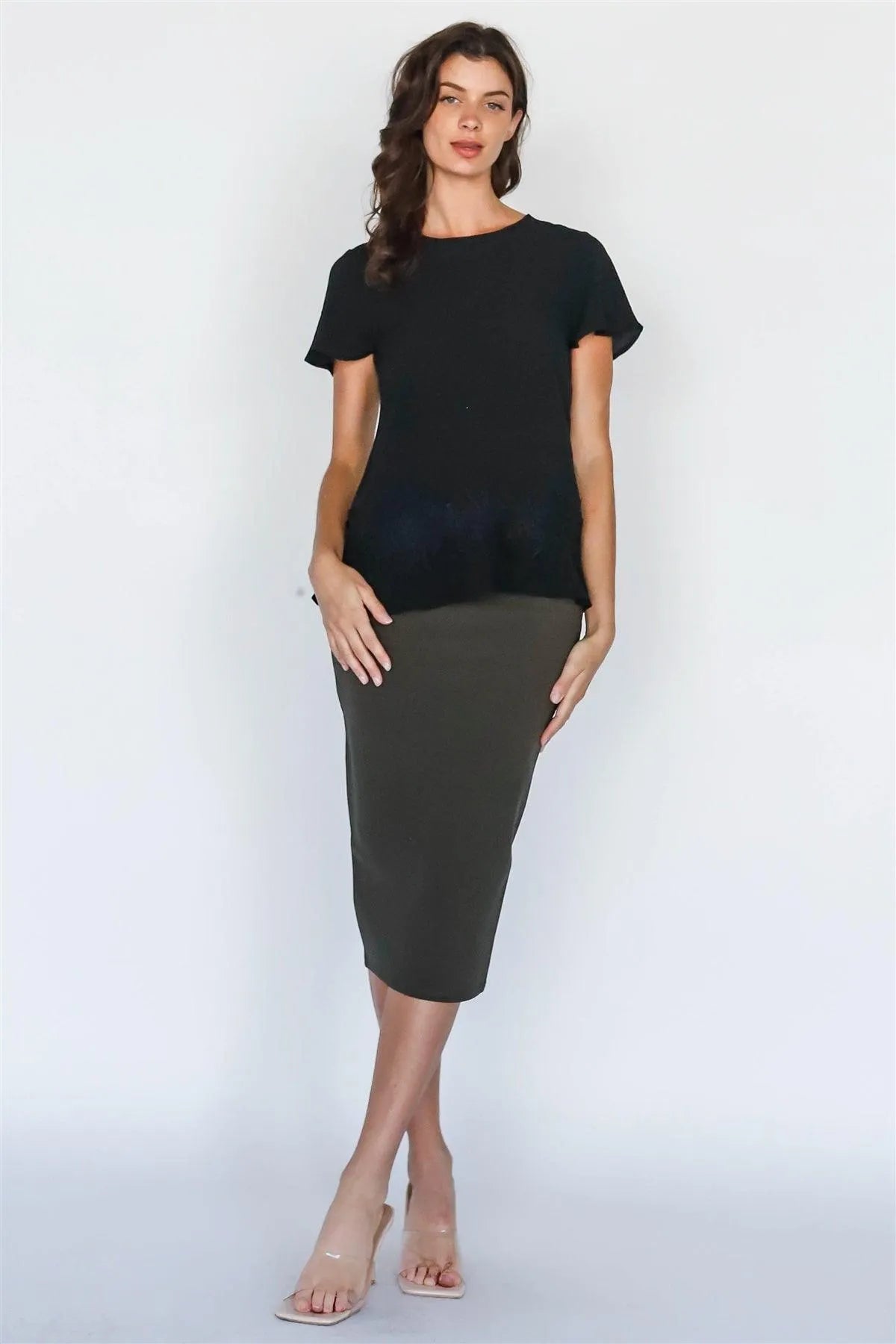 Black Floral Embroidery Hem Detail Short Sleeve Top /1-2-2-1 - Tasha Apparel Wholesale