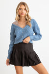Blue Cable Knit & Mesh Rhinestone Button-Up Sweater/Cardigan /2-2-2