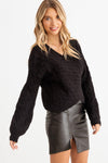 Black Cable Knit Wrap Tie Long Sleeve Sweater/Cardigan /2-2-2