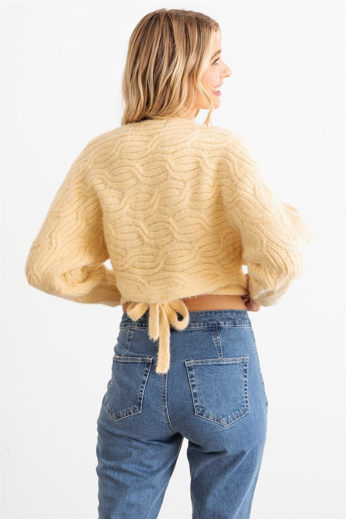 Cream Fuzzy Knit Wrap Long Sleeve Sweater/Cardigan /2-2-2