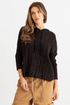 Black Cable Knit Long Sleeve Hooded Sweater /2-2-2
