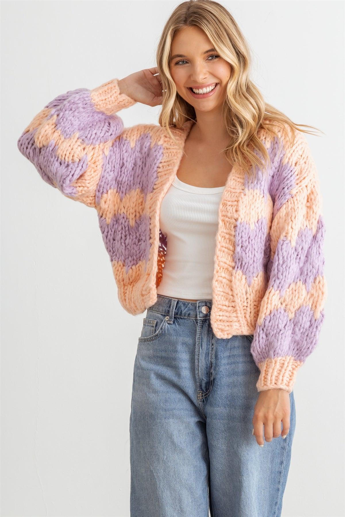 Pink & Purple Knit Long Sleeve Open Front Sweater/Cardigan /2-2-2