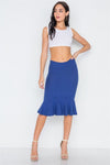 Blue Ribbed Knit Midi Skirt
