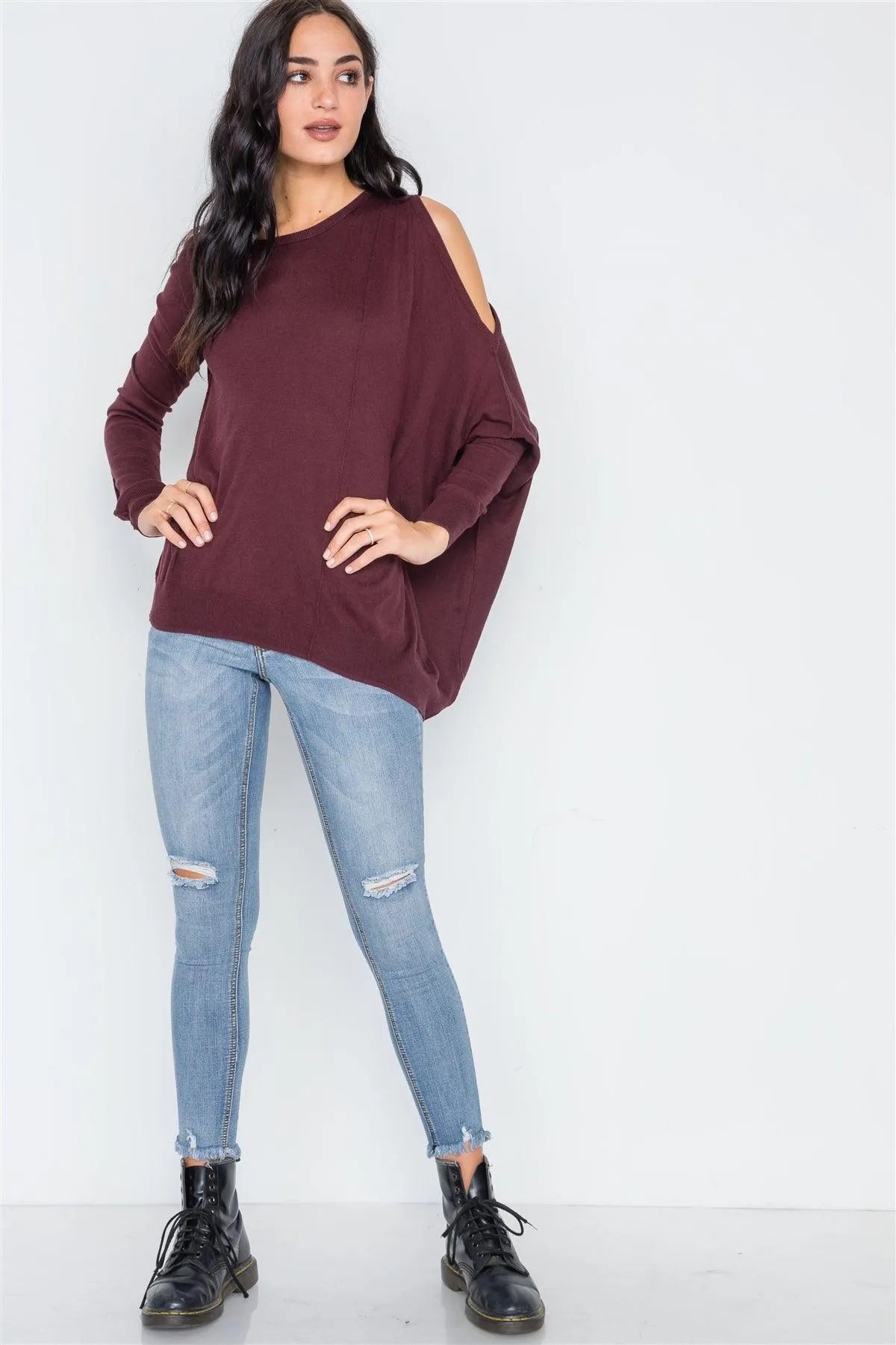 Bloody Cooper Asymmetrical Hem Seamed Sweater - Tasha Apparel Wholesale
