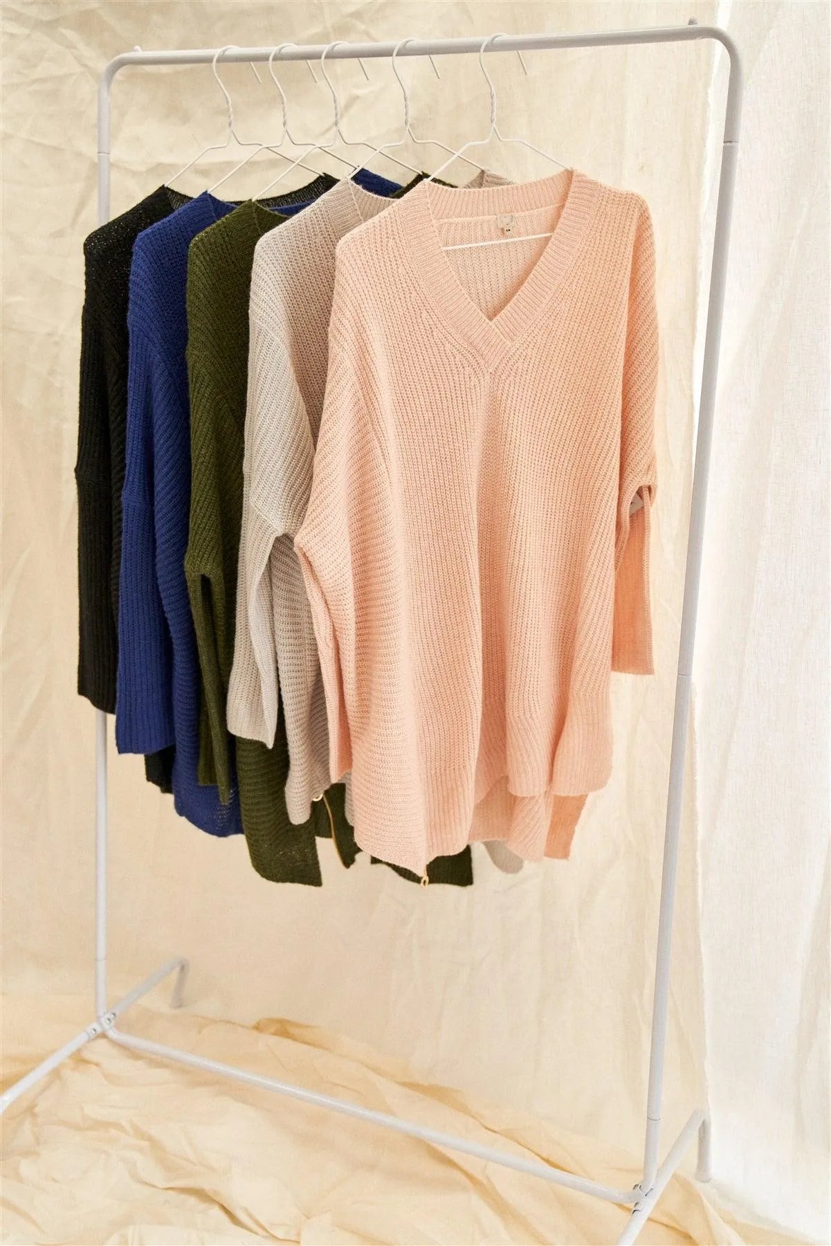 Baby Soft Pink V-Neck Asymmetrical Oversized Long Sleeve Gold Zipper - Tasha Apparel Wholesale