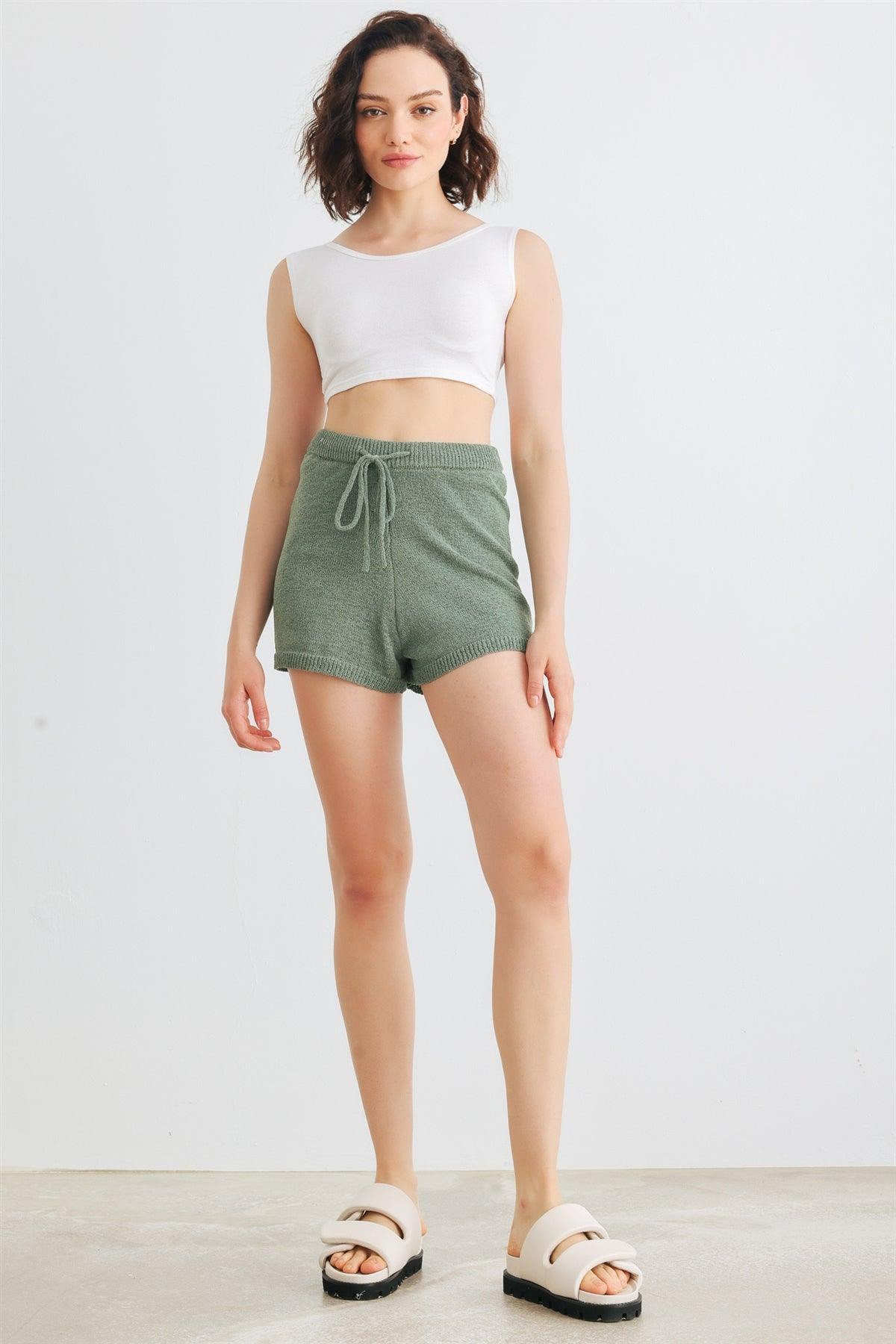 Dusty Green Knit High Waist Shorts /1-2-2-1