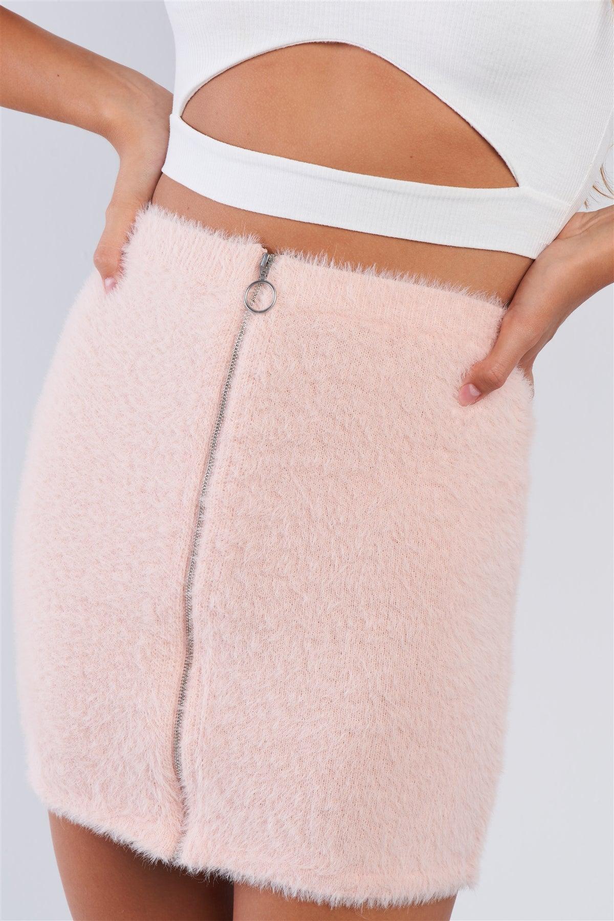 Fuzzy Cotton Candy Pink Zipper Mini Skirt