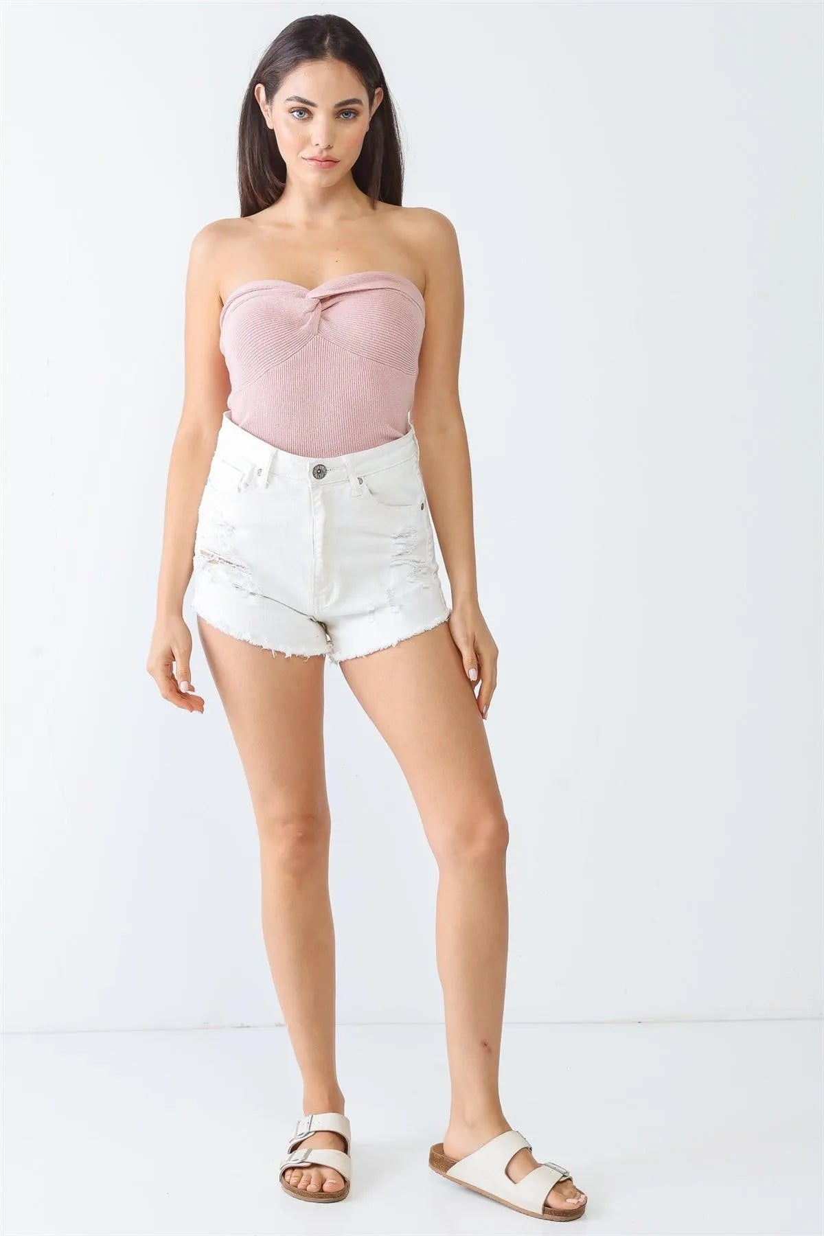 Blush Knit Strapless Twist Crop Top /3-2-1 - Tasha Apparel Wholesale