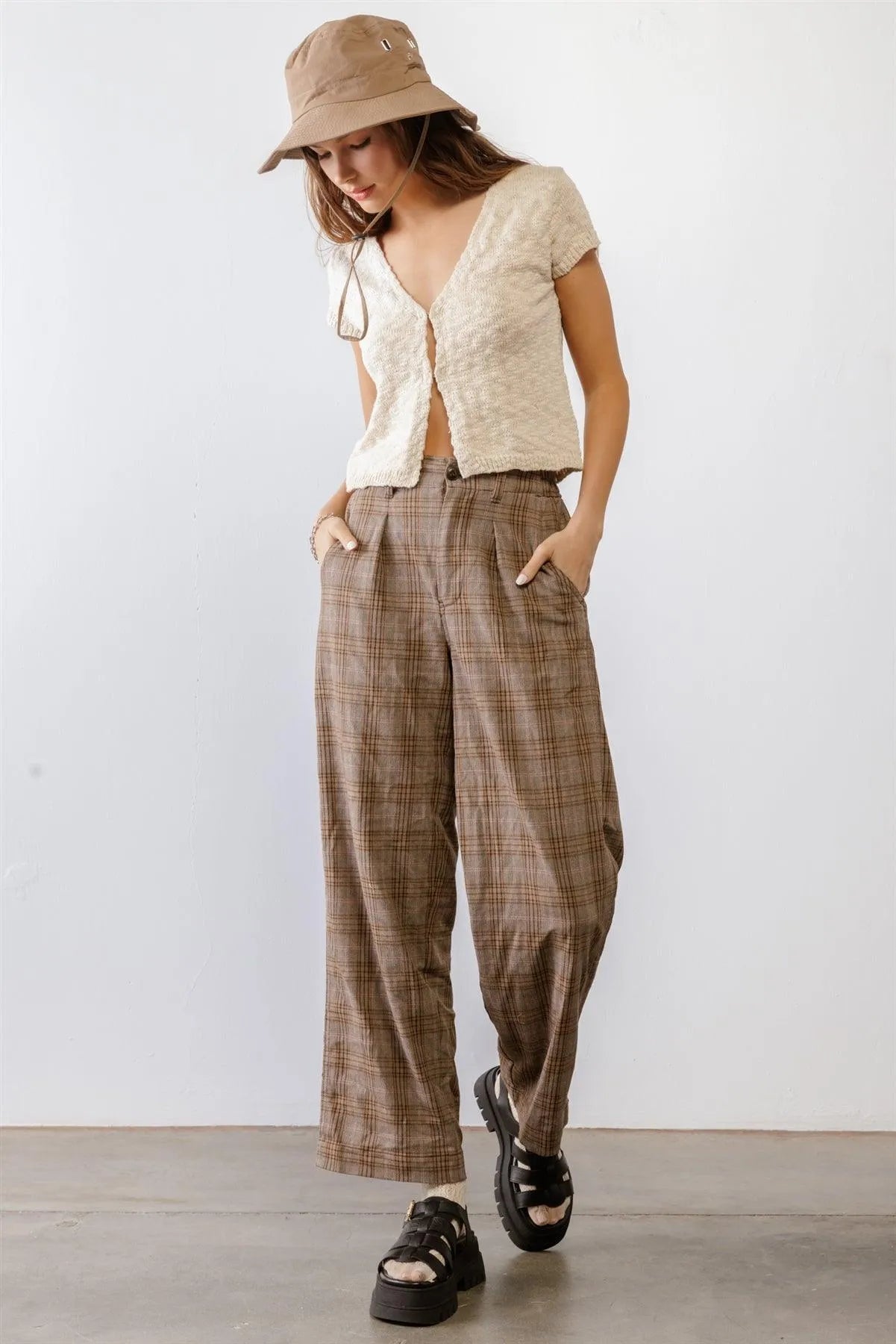 Cream Cotton Knit Short Sleeve Cardigan Crop Top /1-2-2-1 - Tasha Apparel Wholesale