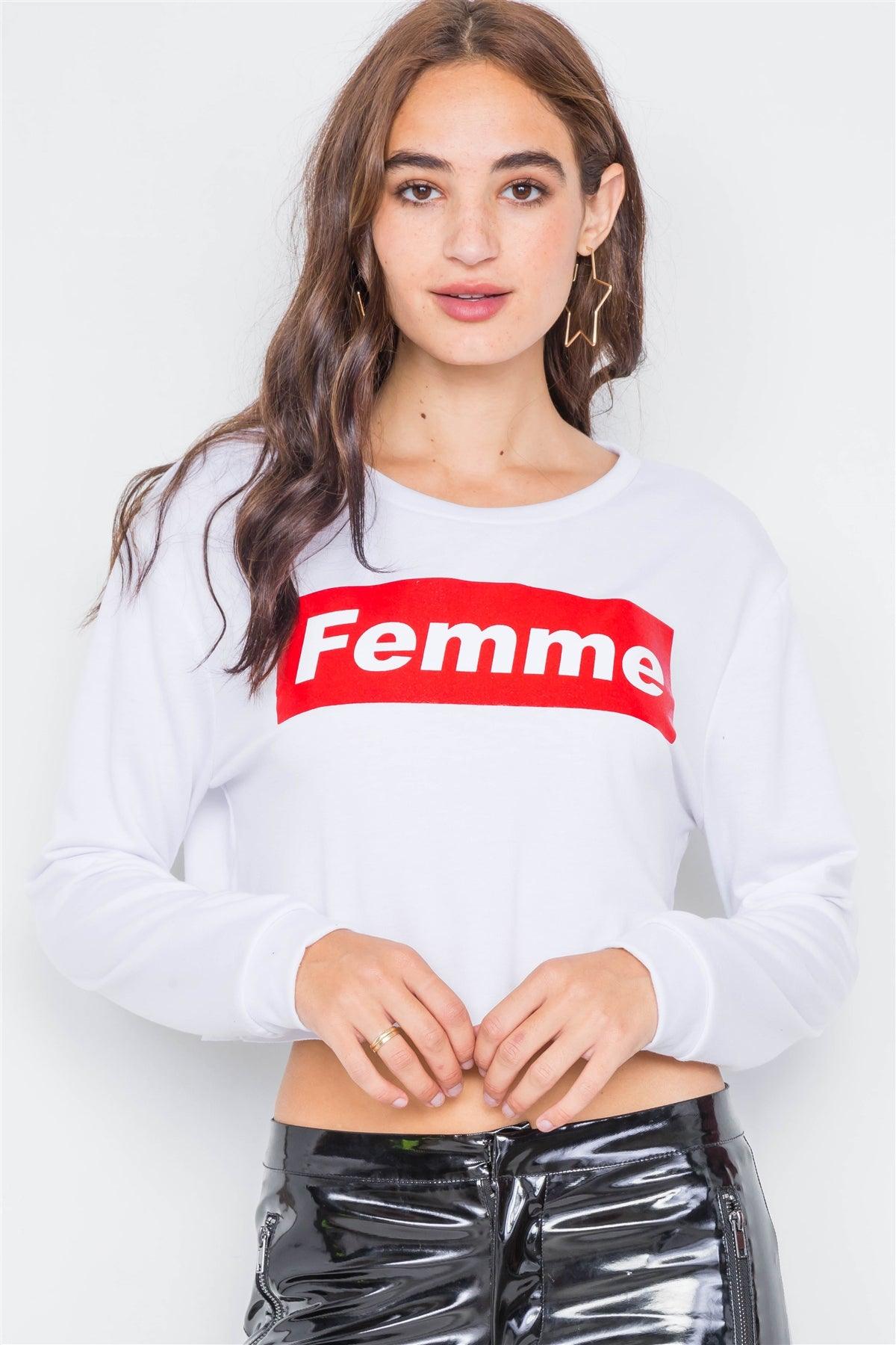 White "FEMME" Cozy Crop Top
