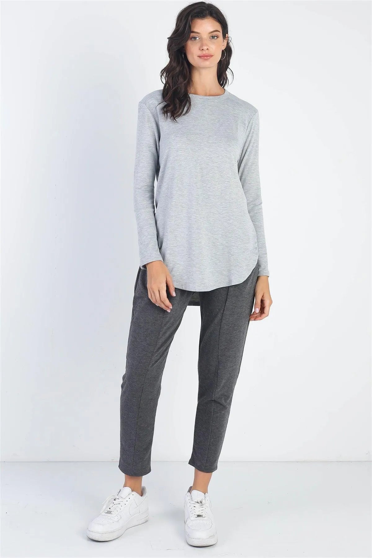 Heather Grey Long Sleeve Relaxed Fit Top /2-2-2 - Tasha Apparel Wholesale