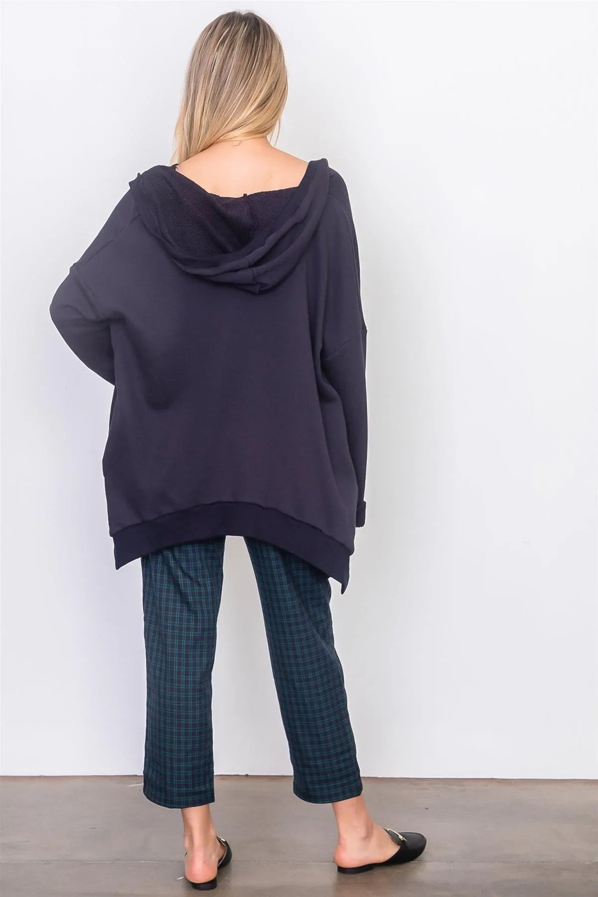 Navy French Terry Hoodie Cardigan /2-2-1 - Tasha Apparel Wholesale