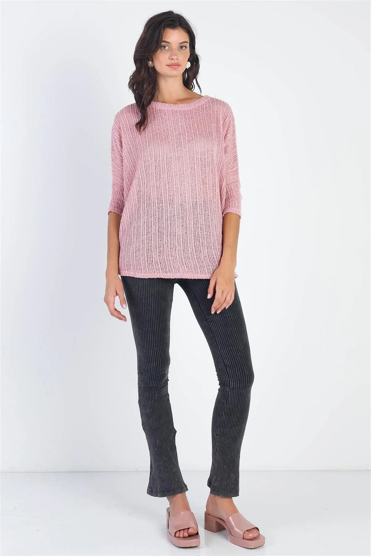 Rose Knit Dolman Midi Sleeve Top - Tasha Apparel Wholesale