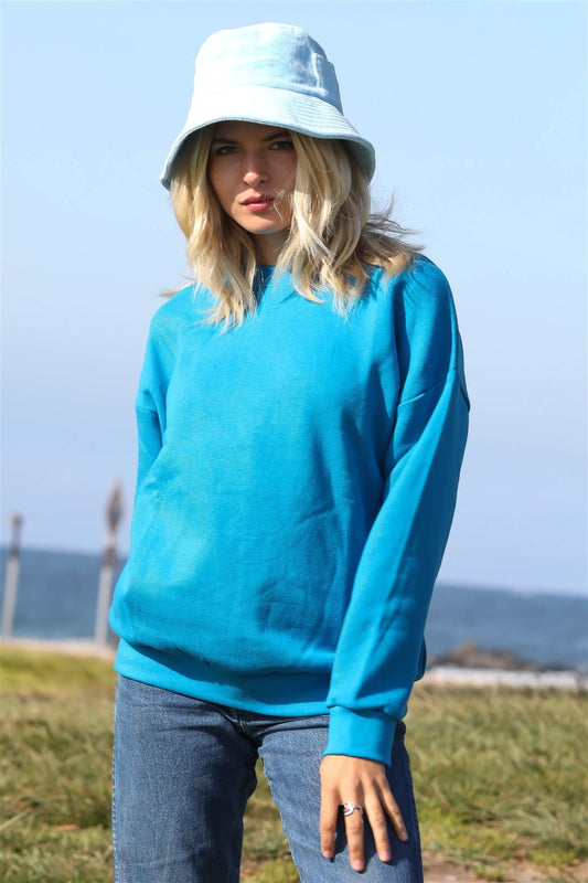 Teal Cotton Long Sleeve Sweater /1-1-1