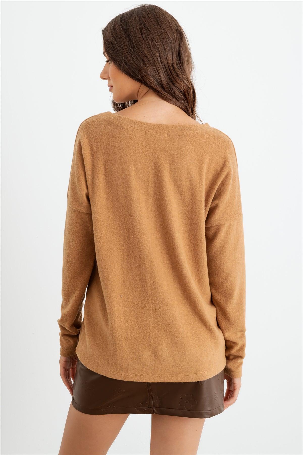 Camel Long Sleeve Crew Neck Soft To Touch Top /1-1-1
