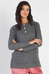 Charcoal Flannel Button-Up Trim Detail Long Sleeve Sweater /1-1-1
