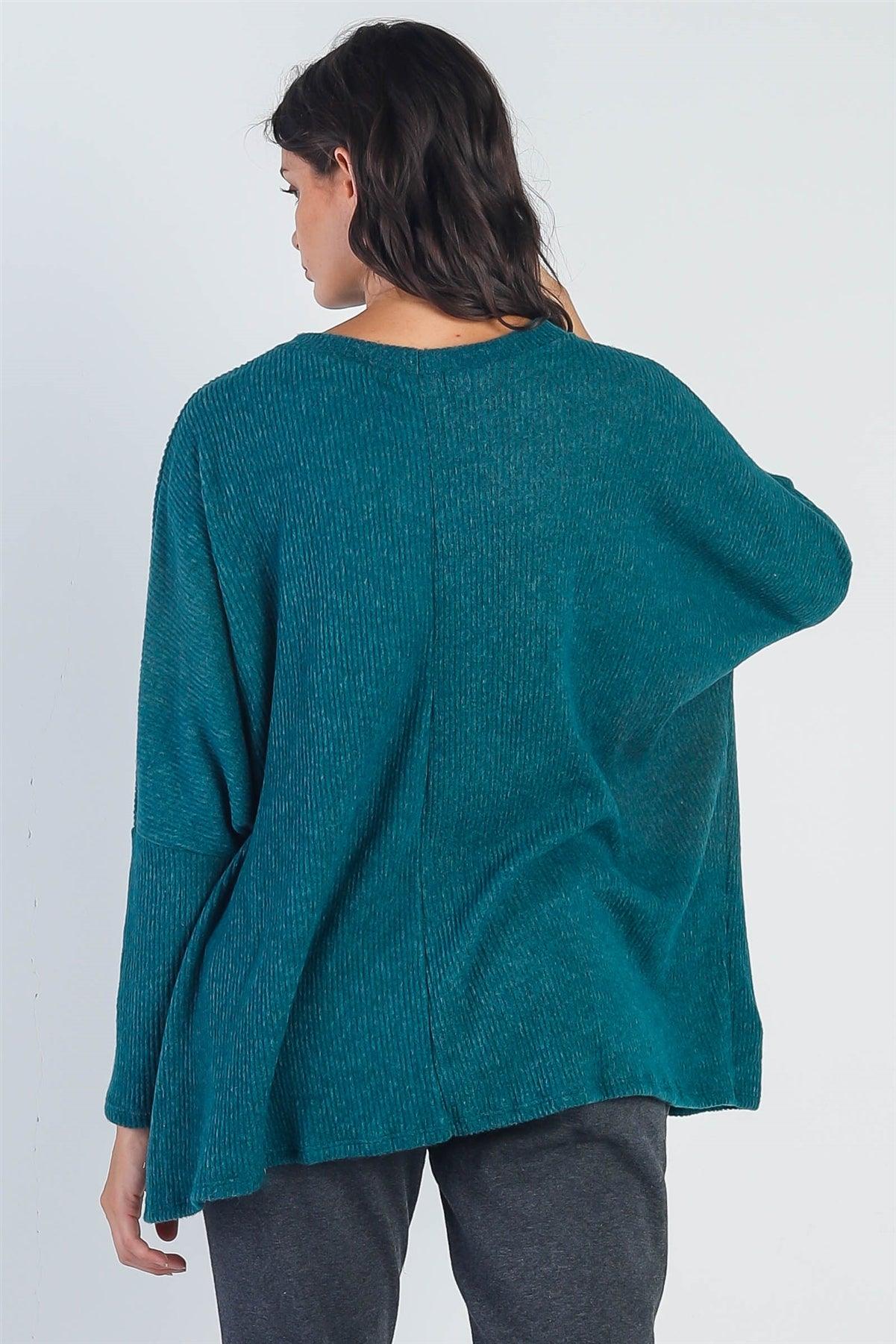 Hunter Green Flannel Ribbed Dolman Sleeve Sweater /1-1-1