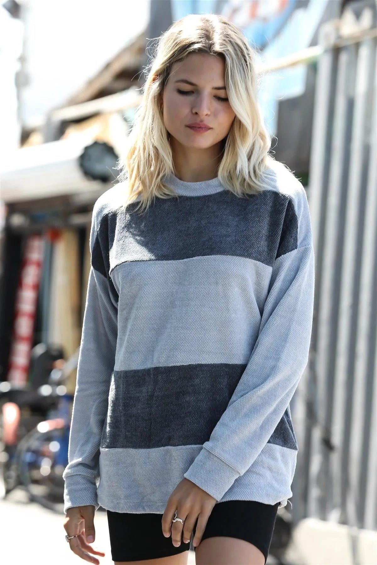Silver Textured Velour Colorblock Sweater /1-1-1 - Tasha Apparel Wholesale