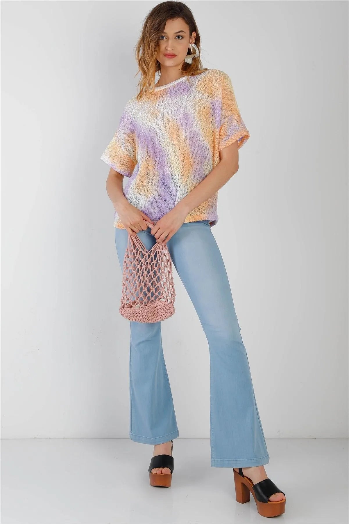 Multi Color Textured Knit Tie-Dye Short Sleeve Top /1-1-1 - Tasha Apparel Wholesale