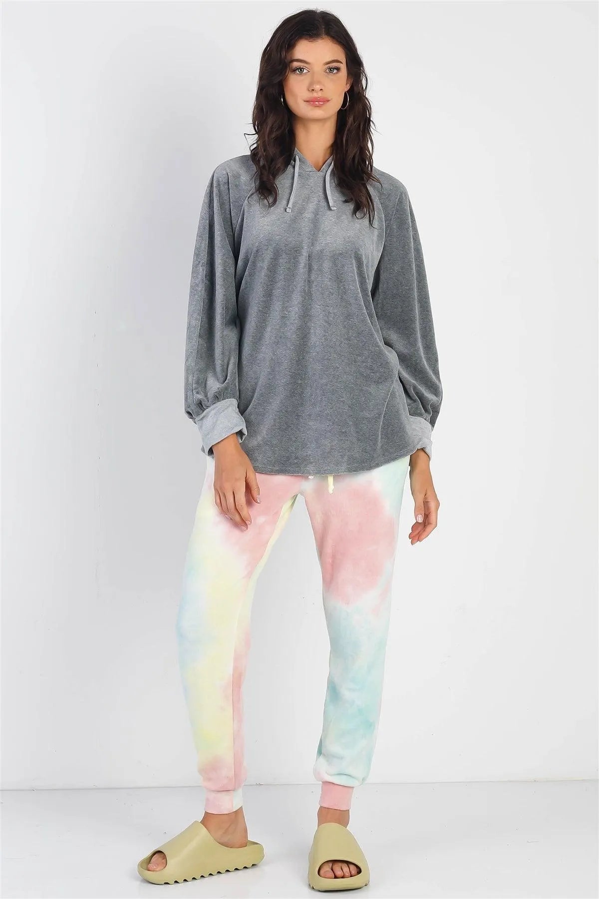 Charcoal Cotton Blend Hooded Long Sleeve Sweaters /1-1-1 - Tasha Apparel Wholesale