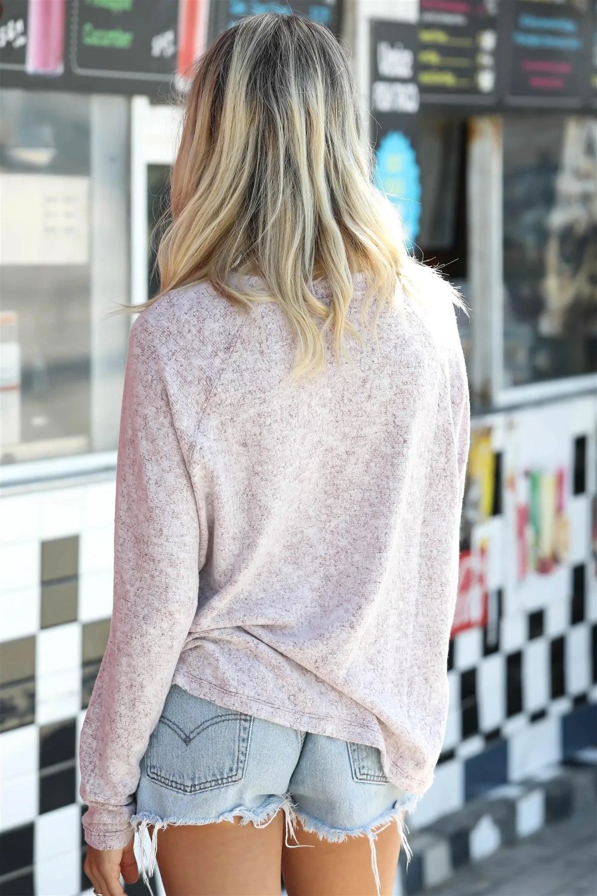 Burgundy Textured Long Sleeve Relaxed Fit Top - Tasha Apparel Wholesale