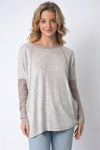 Taupe Long Sleeve Round Neck Two Pocket Side Top /1-1-1