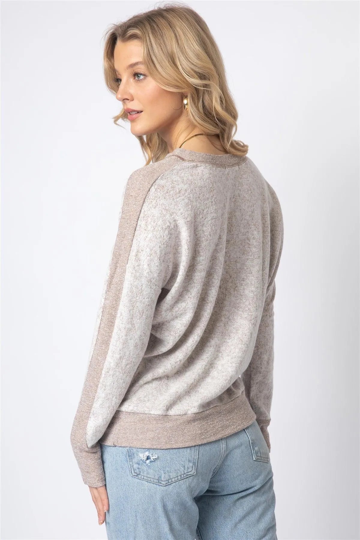 Taupe Long Sleeve Round Neck Top /1-1-1 - Tasha Apparel Wholesale